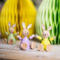 Floristik24 Paashazen kleurrijke houten konijntjes gestippelde tafeldecoratie H8cm 4st