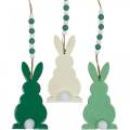 Paashazen om op te hangen, lenteversieringen, hangers, decoratieve konijntjes groen, wit 3st