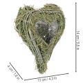 Decoratief hartje van natuurlijk gras met folie-inzetstuk, 14 cm, 2 stuks | Floristik24.nl