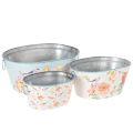 Floristik24 Plantenschalen, lente, plantenbakken voor bloemen/vogels, ovale metalen bak L39/31/24,5cm, set van 3