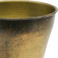 Vintage plantenbak metalen bekervaas messing Ø14cm H17cm | Floristik24.nl
