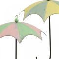 Floristik24 Metalen paraplu&#39;s, lente, hangparaplu&#39;s, herfstdecoratie roze/groen, blauw/geel H29.5cm Ø24.5cm set van 2