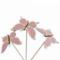 Floristik24 Roze vlinder deco sticks hout 7,5cm 28cm 12st