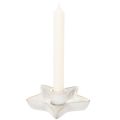 Keramische stervormige kaarsenhouder, wit, voor taps toelopende kaarsen, 12 cm, 2 stuks | Floristik24.nl