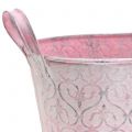Floristik24 Zinken kuipplanter met roze decor 25,5cm x 13,5cm H12cm
