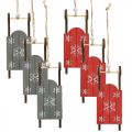 Floristik24 Houten slee, winterdecoratie om op te hangen, decoratie voor Advent grijs/rood L13cm 6st