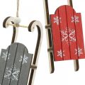 Floristik24 Houten slee, winterdecoratie om op te hangen, decoratie voor Advent grijs/rood L13cm 6st