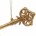 Floristik24 Kerstboomversiering sleutel goud, glitter 14,5cm 12st