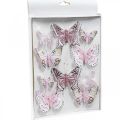 Deco vlinders met clip, veren vlinders roze 4.5-8cm 10st