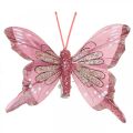 Deco vlinders met clip, veren vlinders roze 4.5–8cm 10st