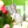 Floristik24 Vilten vlinder om crème trouwdecoratie op te hangen 16cm
