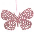 Floristik24 Decoratiehanger vlinder roze glitter 8cm 12st