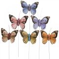 Floristik24 Veervlinders, decoratieve vlinders op stok, bloemstekkers roze, oranje, violet, bruin, blauw, beige 6×8cm 12st