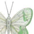 Floristik24 Vlinders 7,5 cm groen, grijs met mica 4st