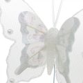 Floristik24 Vlinders met parels en mica, huwelijksdecoraties, veervlinders op wit draad