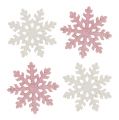 Floristik24 Sneeuwvlok 4cm roze/wit met glitters 72st