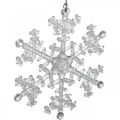 Floristik24 Decoratieve sneeuwvlok, winterdecoratie, ijskristal om op te hangen, kerst H10cm W9.5cm plastic 12st