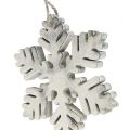 Floristik24 Houten sneeuwvlokken wit-grijs soort. 7-12cm 6st