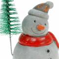Floristik24 Kerstfiguur sneeuwpop met dennenboom betongrijs gekleurd 9cm - 11cm 4st