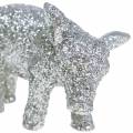 Floristik24 Decoratief varken oudejaarsdecoratie zilver glitter 3,5 cm 2st