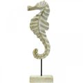 Zeepaardje van hout, maritieme decoratie, decoratief figuur zeedier natuurlijke kleur, wit H35cm