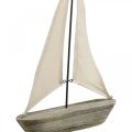 Zeilboot, boot gemaakt van hout, maritieme decoratie shabby chic natuurlijke kleuren, wit H37cm L24cm