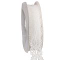 Floristik24 Decoratief katoenen lint met kantpatroon op een rol, geschikt voor knutselprojecten en decoratie, 25 mm breed, 10 m lang.