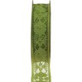 Floristik24 Kantlint groen 25mm bloemmotief decoratief lint kant 15m