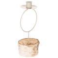 Floristik24 Kandelaar met voet van berkenhout en metalen ring, 20 cm