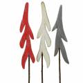 Floristik24 Decoratieve plug fir rood / grijs / wit H42cm 6st