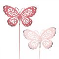 Tuinsteker vlinder metaal roze H30cm 6st
