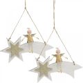 Floristik24 Engel op vallende ster, Kerstdecoratie om op te hangen, Advent Wit, Gouden H13cm B21.5cm 2st