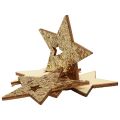 Floristik24 Strooidecoratie kerst hout sterren natuur goud glitter 5cm 72st
