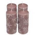 Floristik24 Stoerkaarsen roze kaarsen sneeuwvlokken 150/65mm 4st