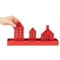 Metalen theelichthouder in de vorm van huisjes, rood, met schaaltje, 35 cm, 1 set | Floristik24.nl
