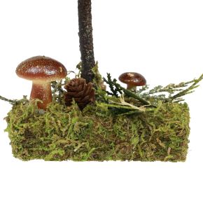 Dennenboom decoratie boom mos kegels paddenstoelen groen goud H35cm