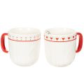 Floristik24 Koffiemok met rood handvat, gebreid patroon en hartversiering, keramiek, 9 cm, 2 stuks