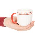 Koffiemok met rood handvat, gebreid patroon en hartversiering, keramiek, 9 cm, 2 stuks | Floristik24.nl