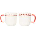 Koffiemok met rood handvat, gebreid patroon en hartversiering, keramiek, 9 cm, 2 stuks | Floristik24.nl
