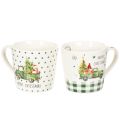 Floristik24 Koffiemok Merry Christmas Kerstautomotief keramische mok 10 cm 2 stuks