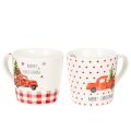 Floristik24 Kerstmok met auto en kerstboom, keramische mokken, 10 cm, 2 stuks