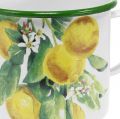 Floristik24 Emaille plantenbak beker, decoratieve beker met citroentak, Mediterrane plantenbak Ø9.5cm H10cm