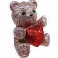 Floristik24 Decoratieve plug beer met hartje, Valentijnsdag, flower plug glitter 9st