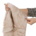 Beige tafelloper met een rand van imitatiebont, 24x140 cm | Floristik24.nl
