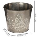 Metalen plantenbak met glinsterende dennenboompjes, 13 cm | Floristik24.nl
