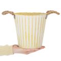 Metalen pot, lentedecoratie, plantenbak met handvatten, geel, shabby chic, Ø18cm, H17.5cm | Floristik24.nl