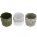 Floristik24 Keramiek vat, bloempot met eiken decor, plantenpot groen / wit / grijs Ø13cm H11.5cm set van 3