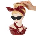 Vaas in de vorm van een vrouwenhoofd met zonnebril en parelketting, 30 cm | Floristik24.nl