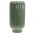 Floristik24 Keramische vaas, tafeldecoratie, gecanneleerde decoratieve vaas groen, bruin Ø10.5cm H21.5cm