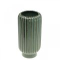 Floristik24 Keramische vaas, tafeldecoratie, gecanneleerde decoratieve vaas groen, bruin Ø10.5cm H21.5cm